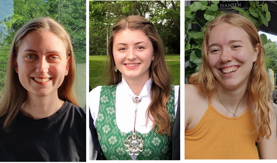 Bilde av tre praksisstudenter ved farmasistudiet