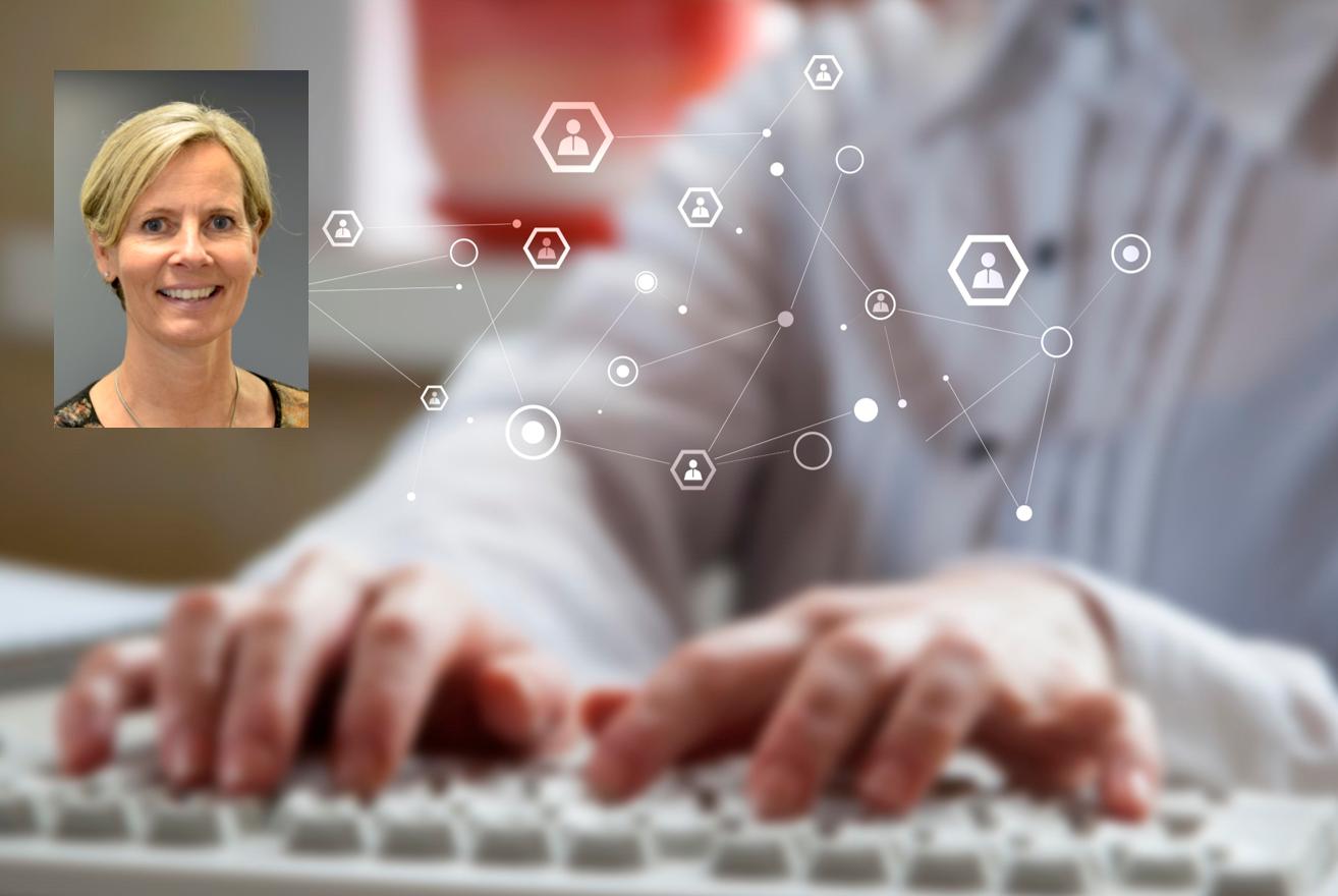 Bilde av Anne-Lise Härter, direktør e-helse i Apotekforeningen og illustrasjon