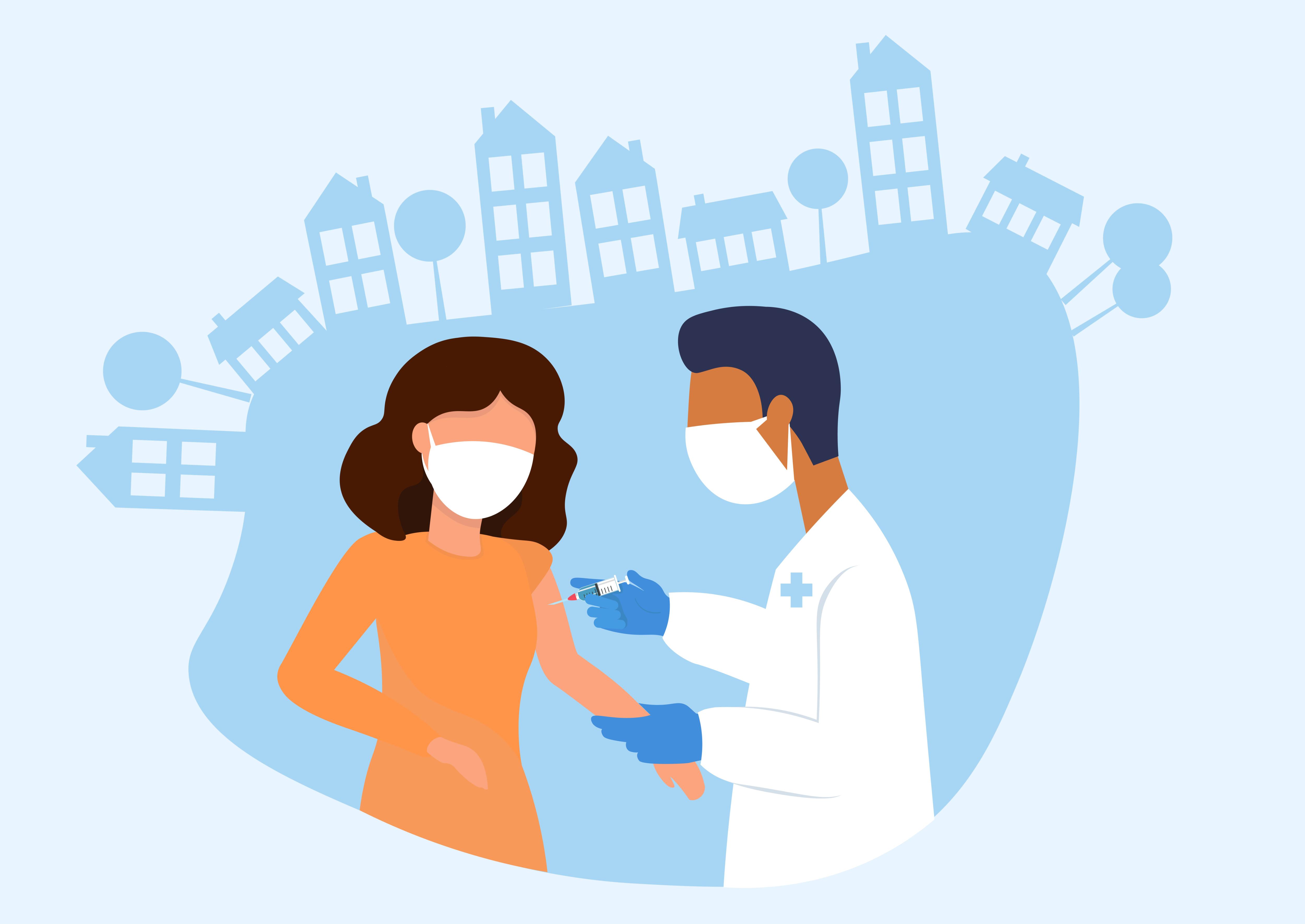 Vaksinering i apotek. Illustrasjon,