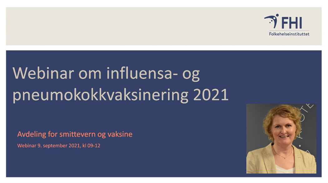 Webinar om influensa- og pneumokokkvaksinering 2021. Skjermdump.